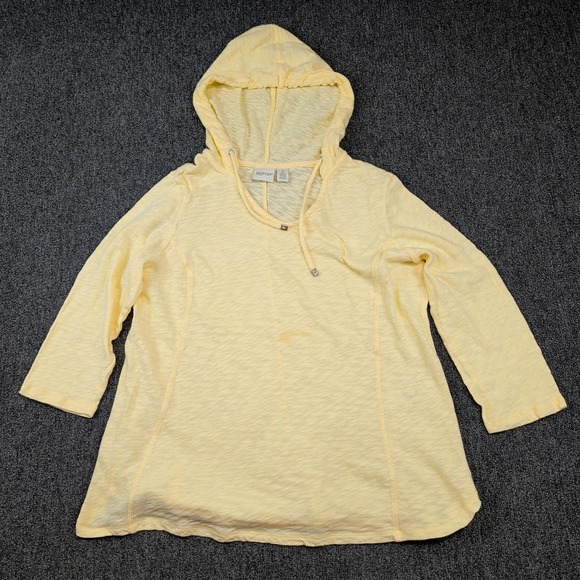 Zenergy by Chico's Coastal Slub Knit Hoodie 2 Yellow 3/4 Sleeve Athleisure — photo 2